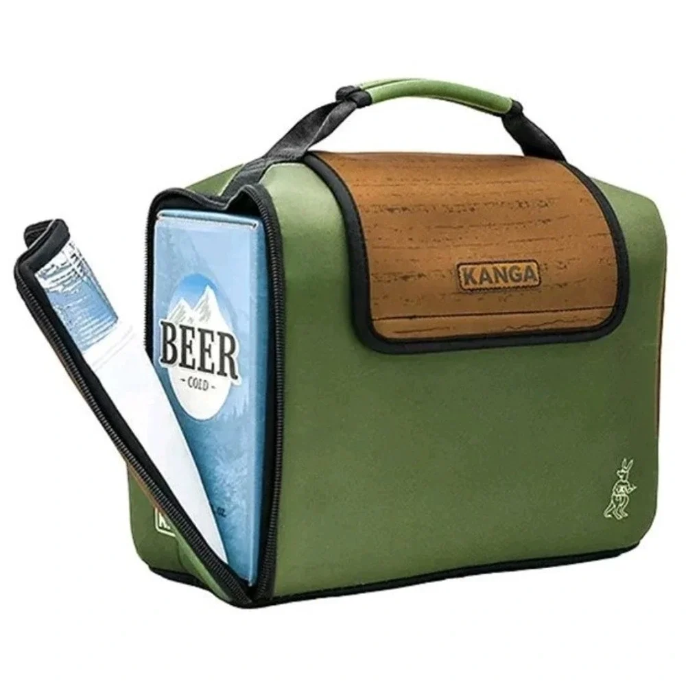 New Kanga Kase Mate 12-Pack Can Cooler Woody Wood Grain Green/Brown Insulated